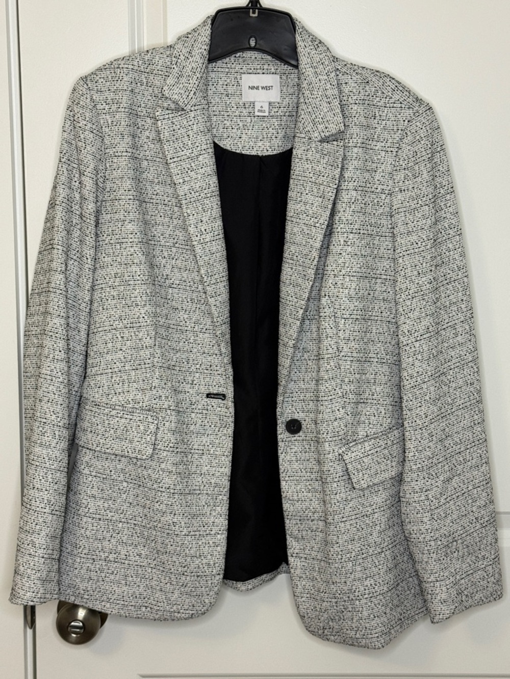 Nine West Black and White Marled Single-Button Blazer